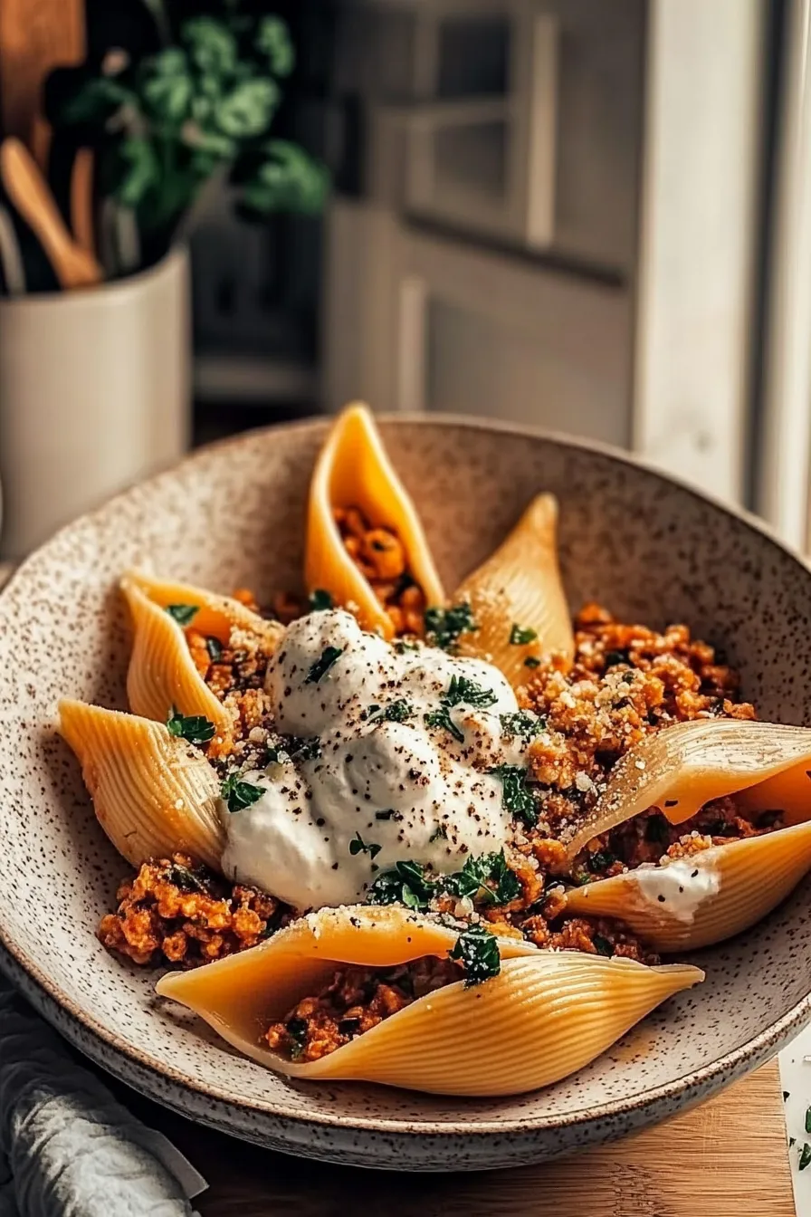 Spicy Unstuffed Shells with Whipped Ricotta