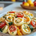 Tortellini with Summer Veggies in a Colorful Bowl