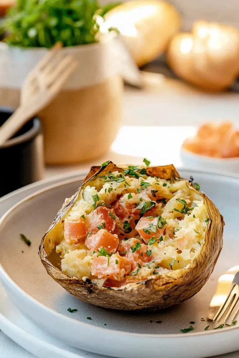 Air Fryer Baked Potatoes Served with Herbs