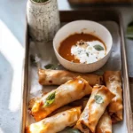 Baked Buffalo Chicken Egg Rolls with Cilantro Lime Ranch Plated