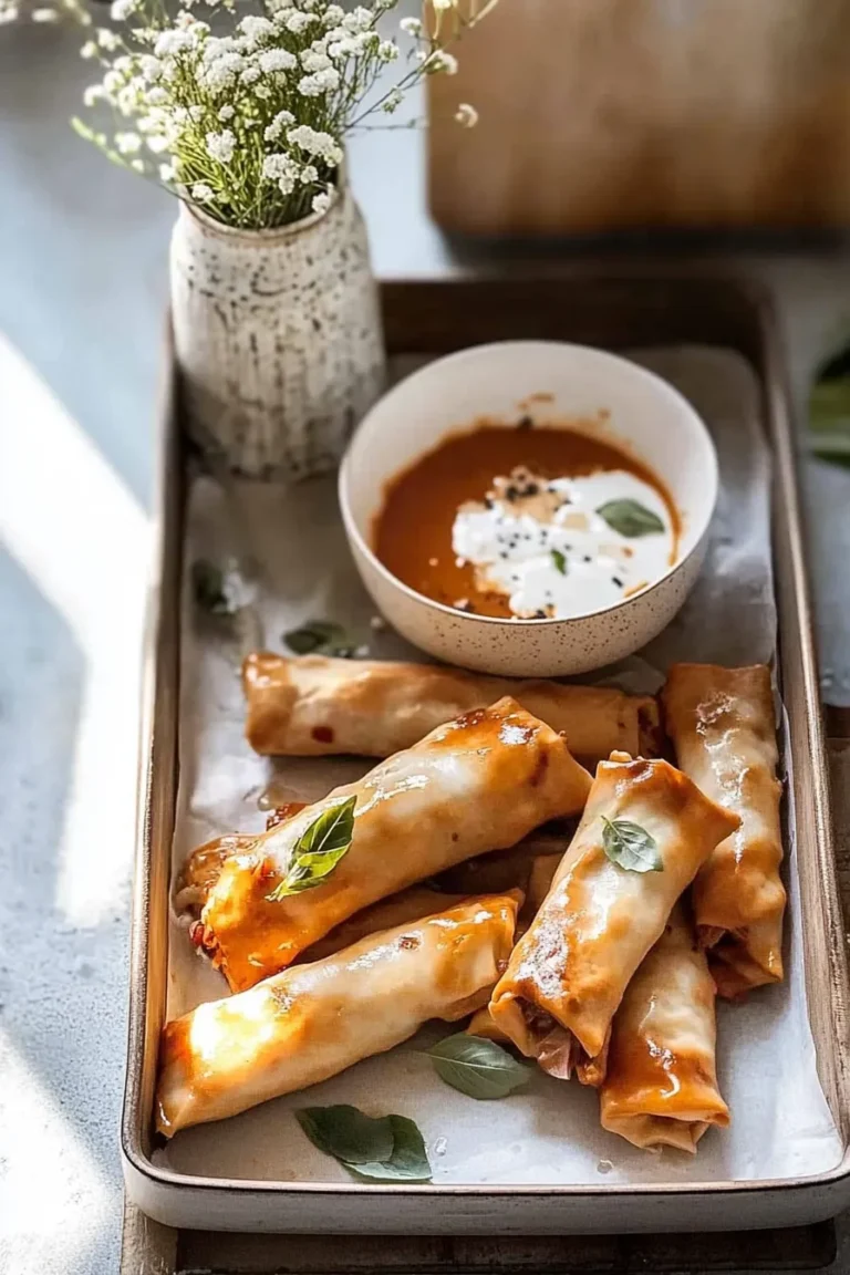 Baked Buffalo Chicken Egg Rolls with Cilantro Lime Ranch Plated