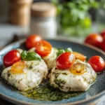 Basil Pesto and Ricotta Stuffed Chicken Served on a Plate