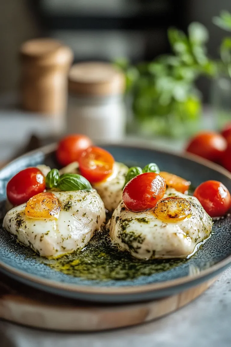 Basil Pesto and Ricotta Stuffed Chicken Served on a Plate