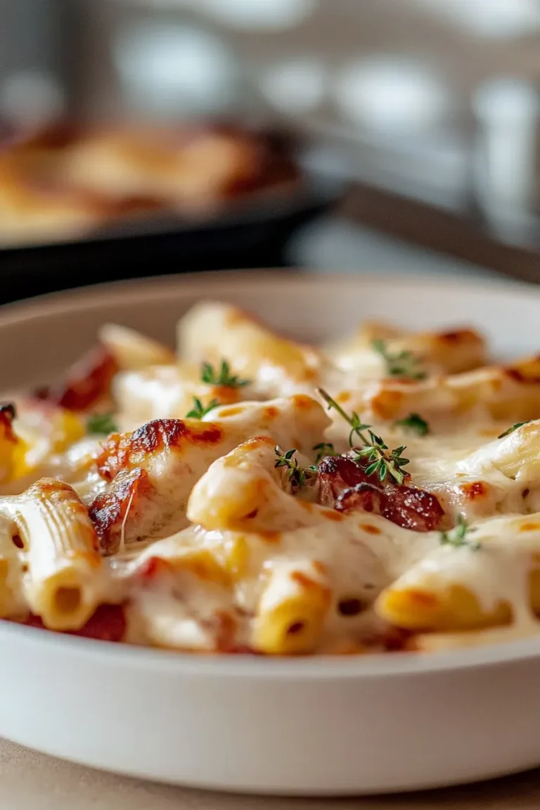 BBQ Chicken Mac and Cheese Plated with Fresh Herbs