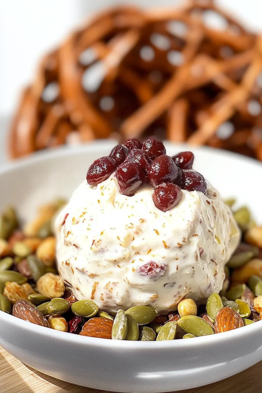 Cranberry Parmesan Cheese Ball Garnished with Herbs