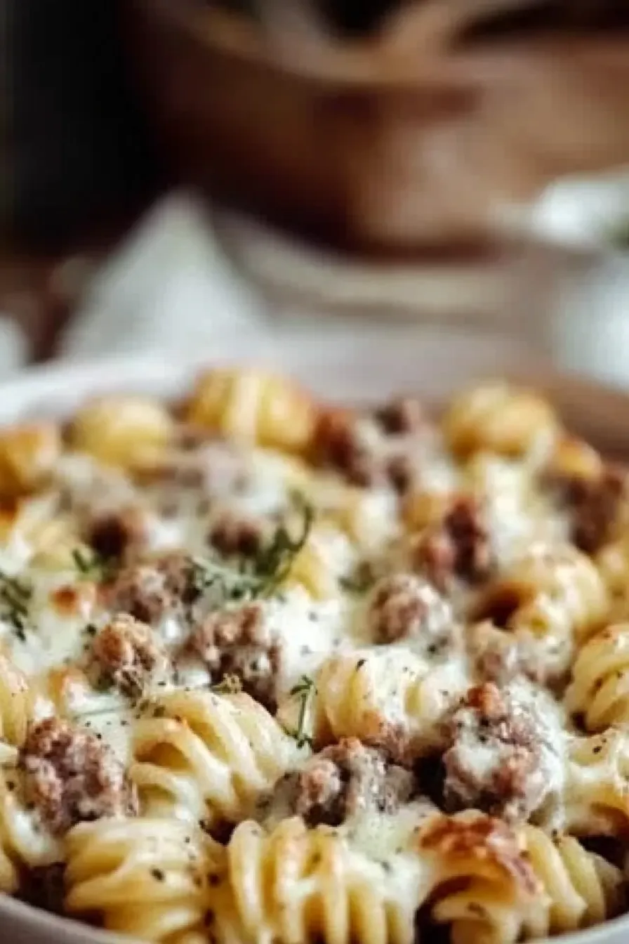 Crockpot Cheesy Ranch Beef Pasta Shells