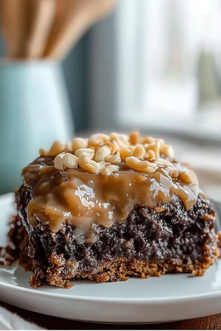 German Chocolate Poke Cake Slices Ready to Enjoy