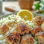 Greek Chicken Meatballs with Lemon Orzo Plated