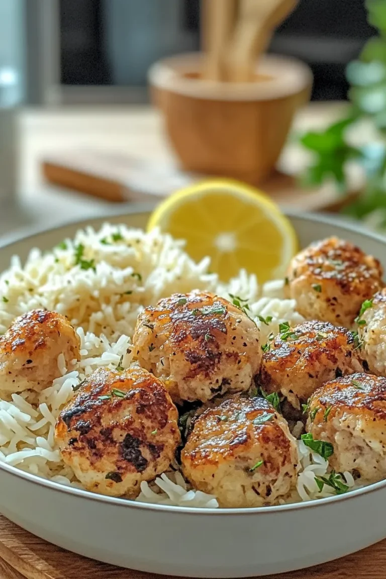 Greek Chicken Meatballs with Lemon Orzo Plated