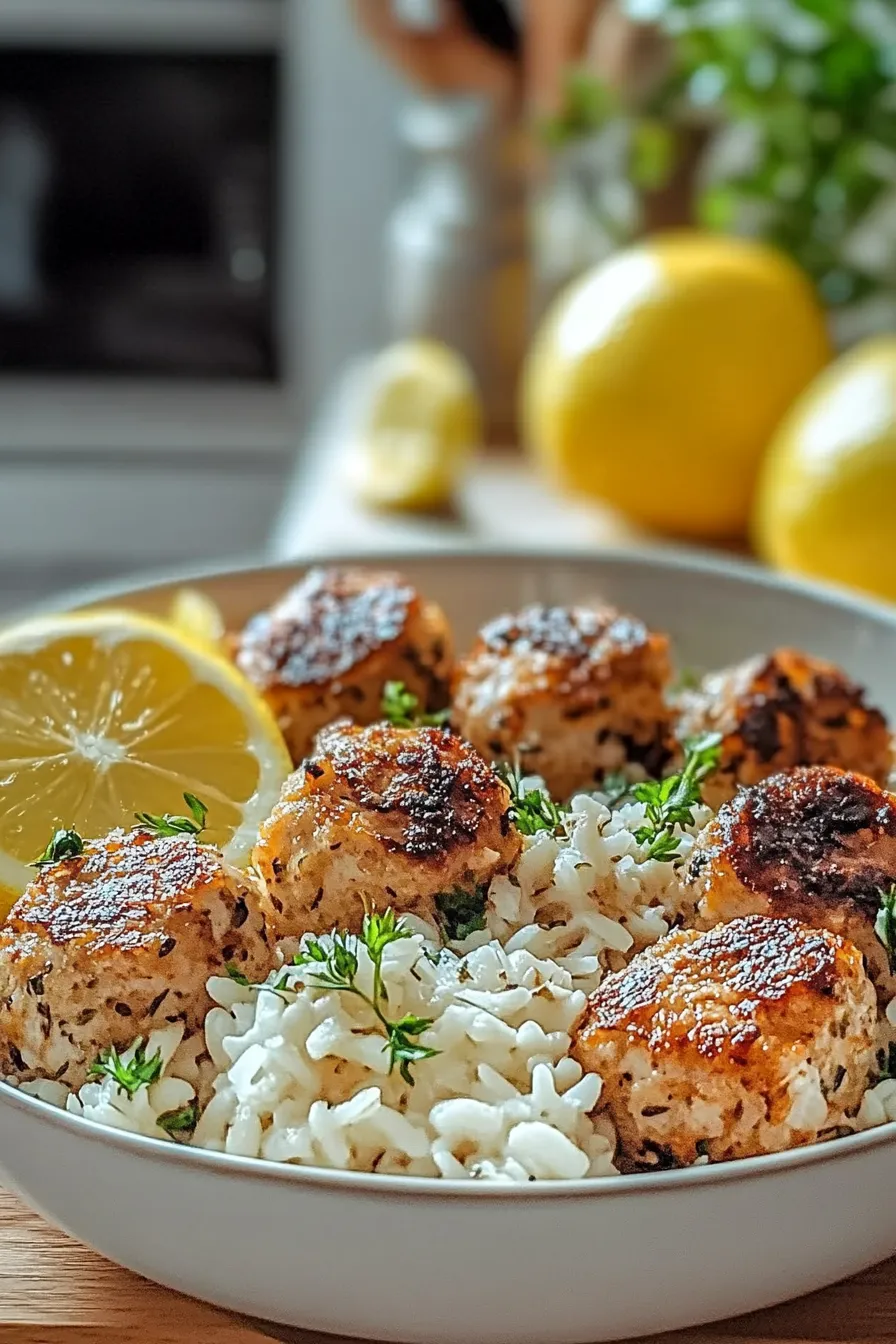 Greek Chicken Meatballs with Lemon Orzo