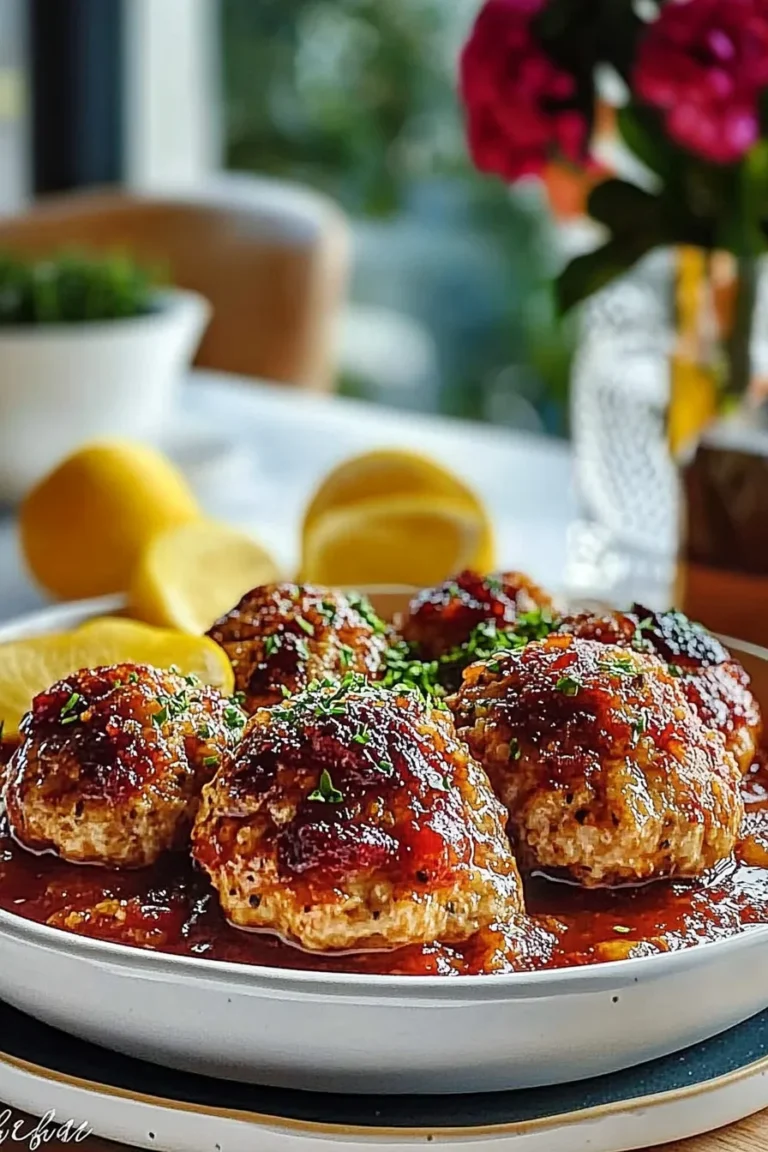 Homemade Meatballs on a Plate with Fresh Herbs