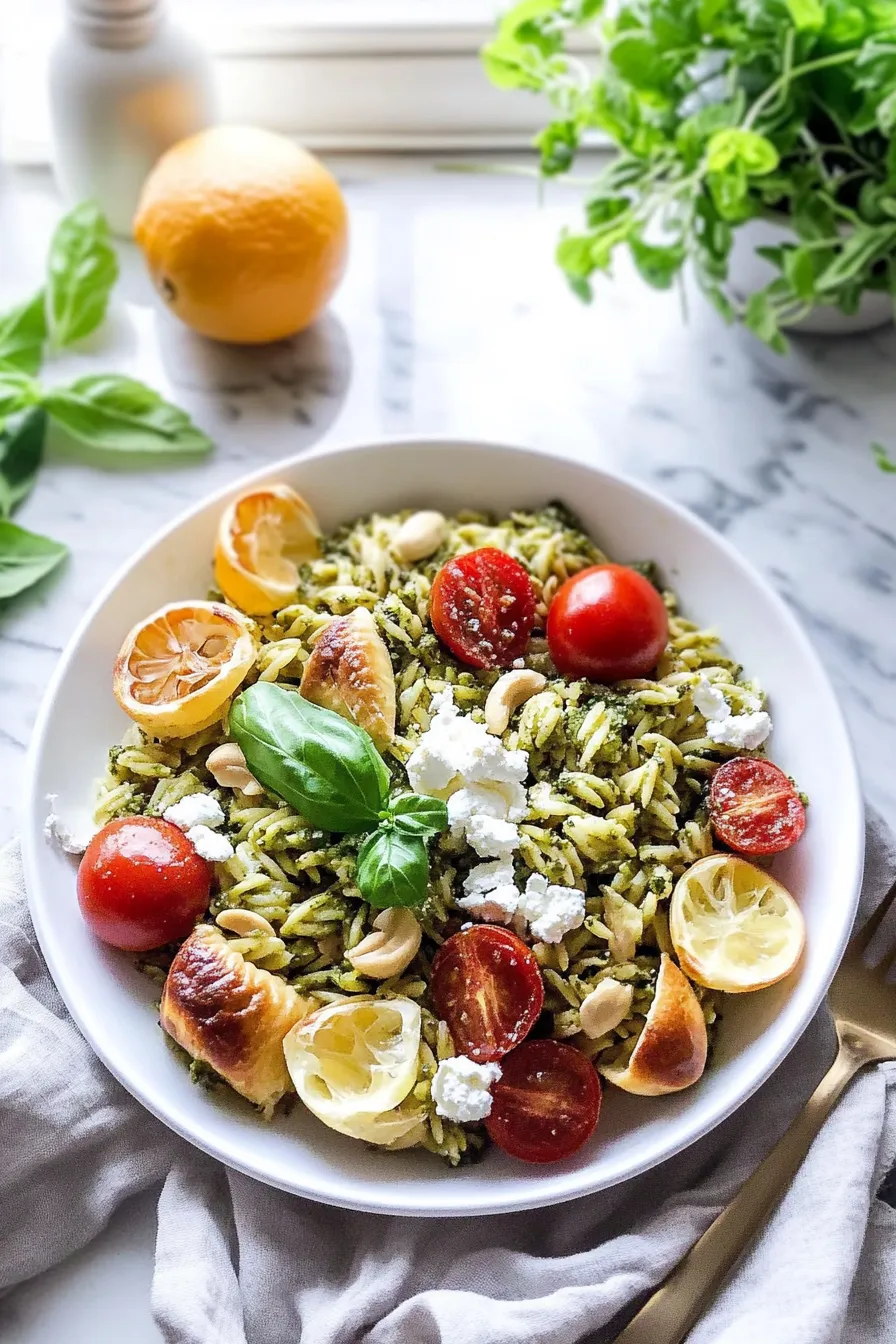 Mediterranean Orzo Pasta Salad with Basil Pesto