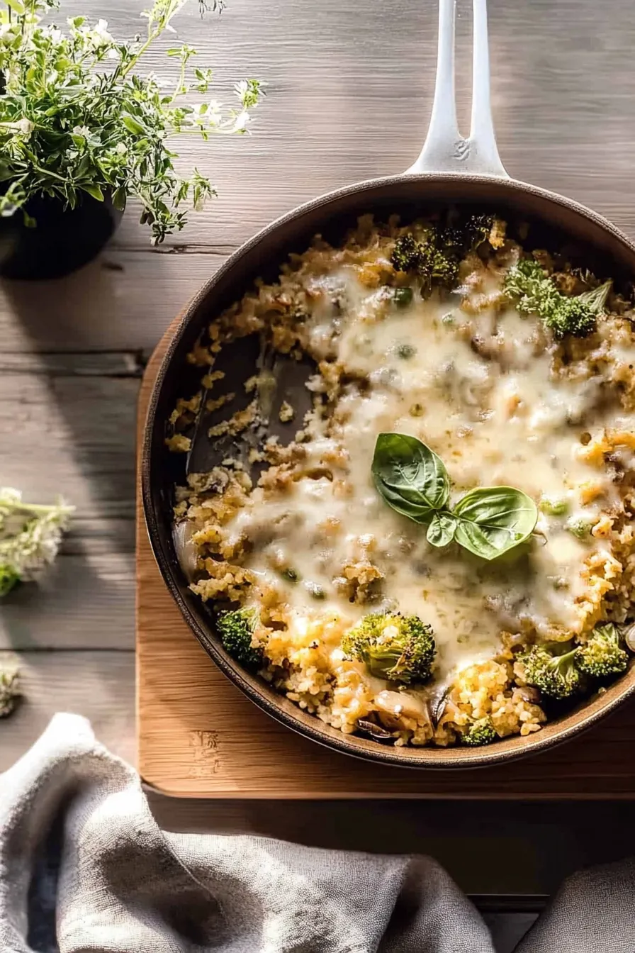 Delicious One Skillet Cheesy Broccoli Cheddar Orzo Bake