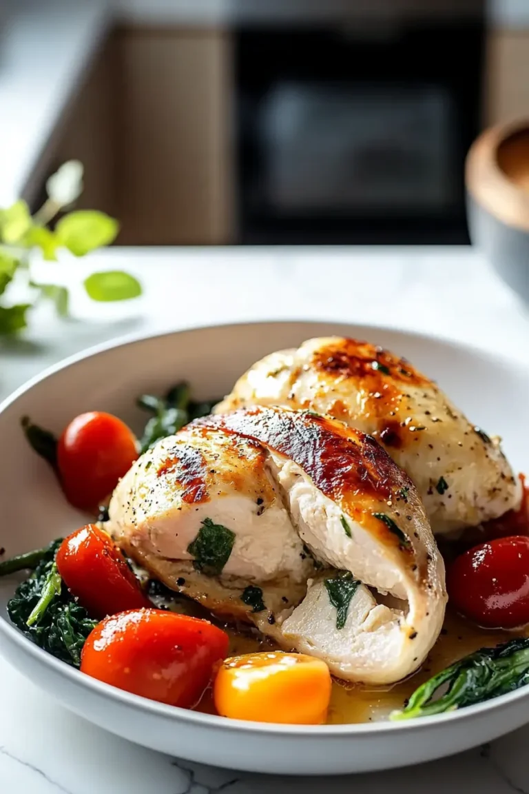Delicious Roasted Red Pepper, Spinach, and Mozzarella Stuffed Chicken