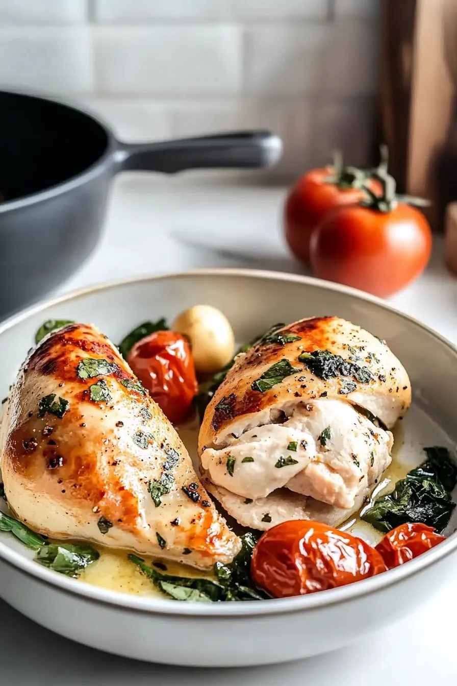Roasted Red Pepper, Spinach, and Mozzarella Stuffed Chicken