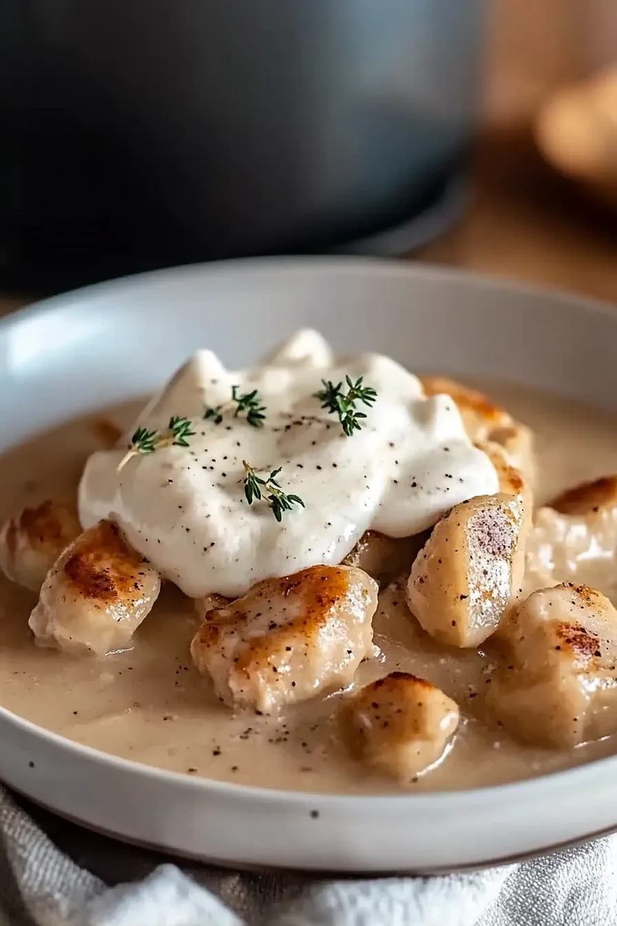 Slow Cooker Creamy Chicken & Gravy in a Bowl