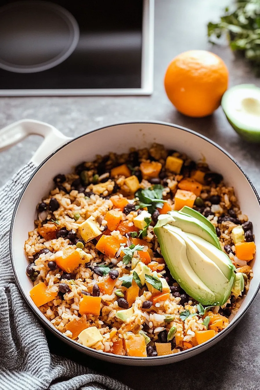 Southwest Sweet Potato, Black Bean and Rice Skillet
