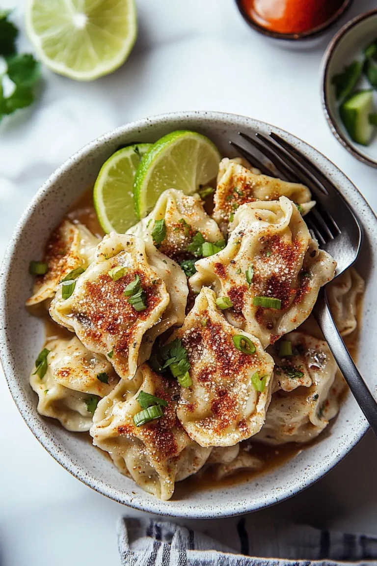Spicy Chicken Wontons with Chili Lime Sauce Plated