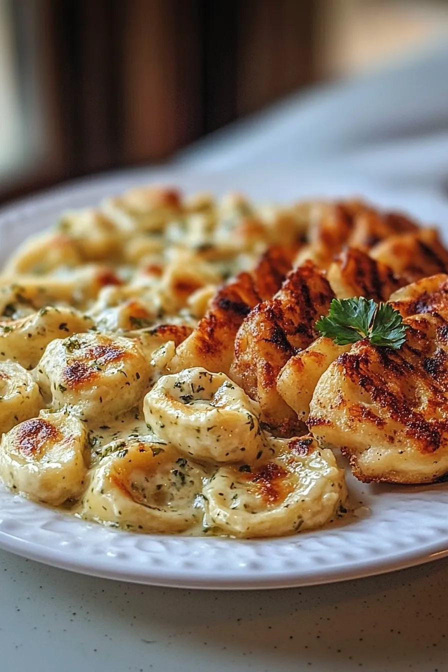 Spicy Garlic Chicken Tortellini in Cheesy Alfredo Cream