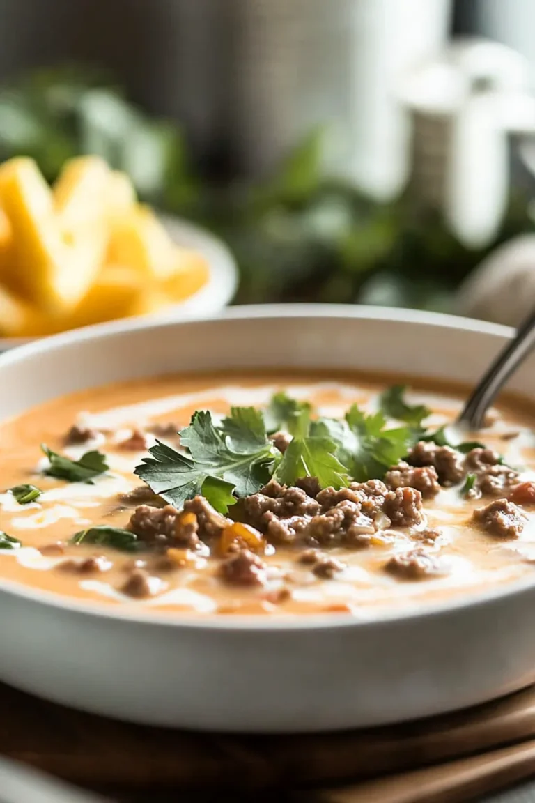 Delicious Creamy Cheesy Ground Beef Taco Soup in a Bowl