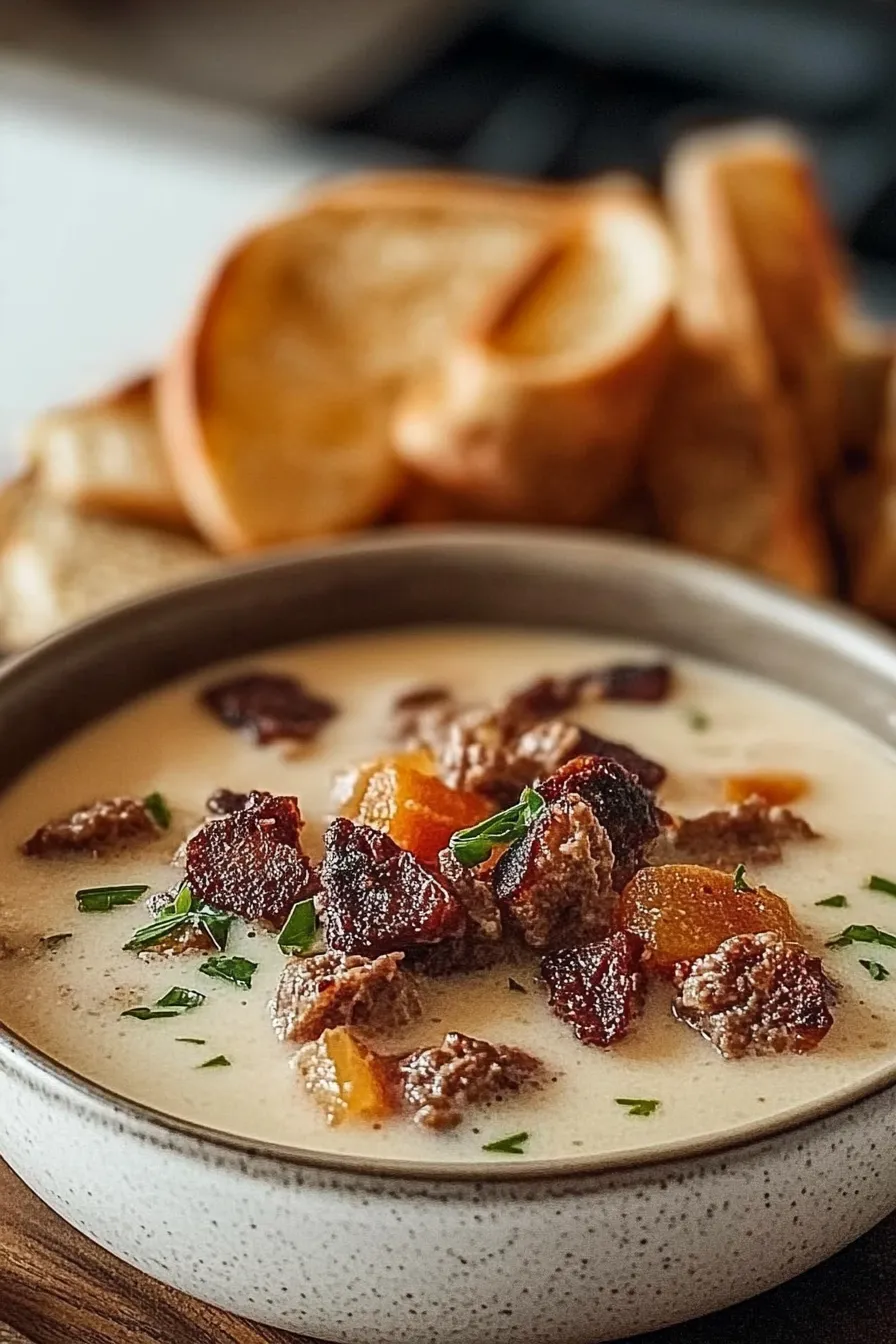 Delicious Philly Cheesesteak Soup in a Bowls