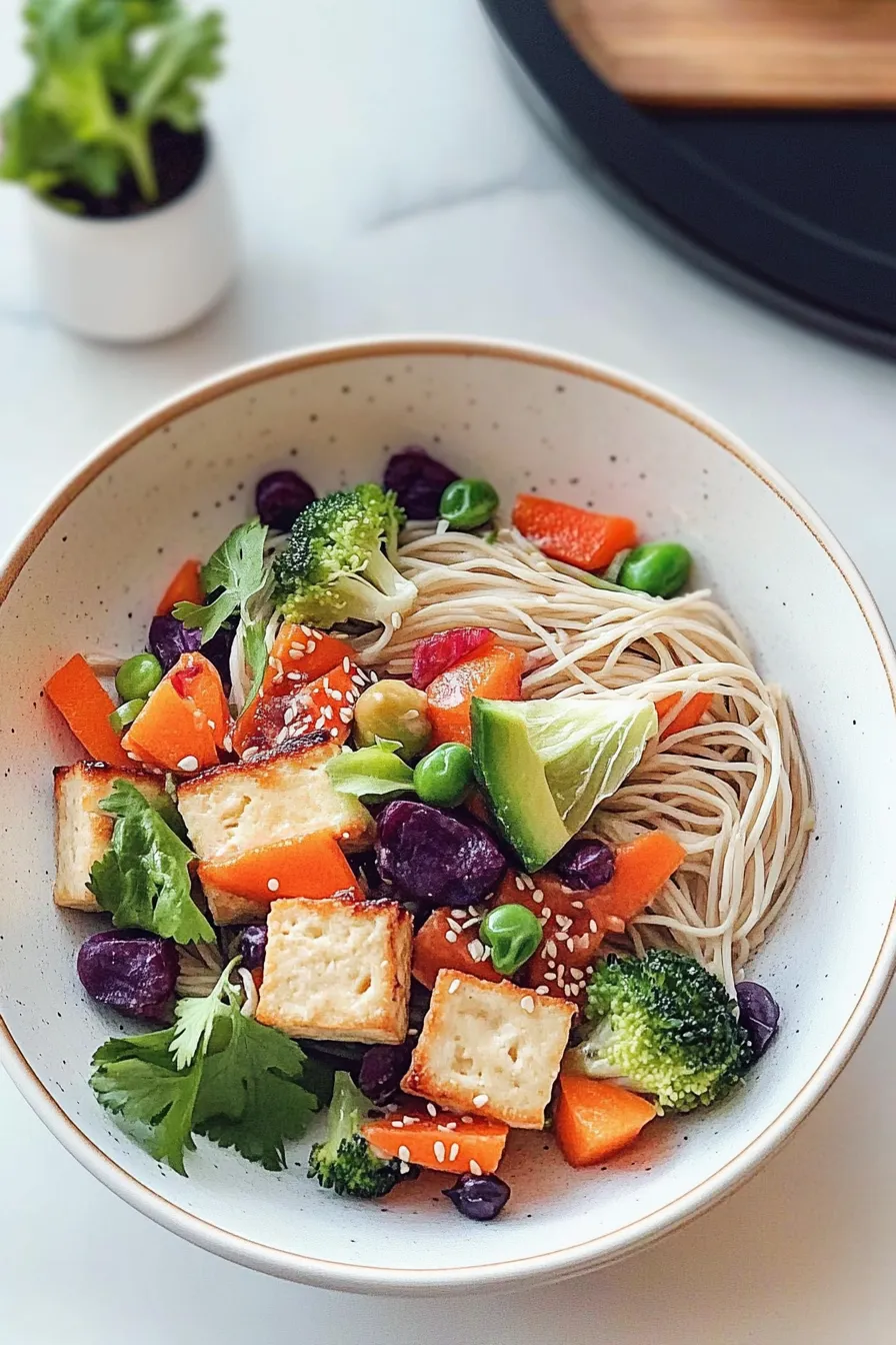 Savory Tofu Noodle Stir-Fry with Fresh Spring Vegetables