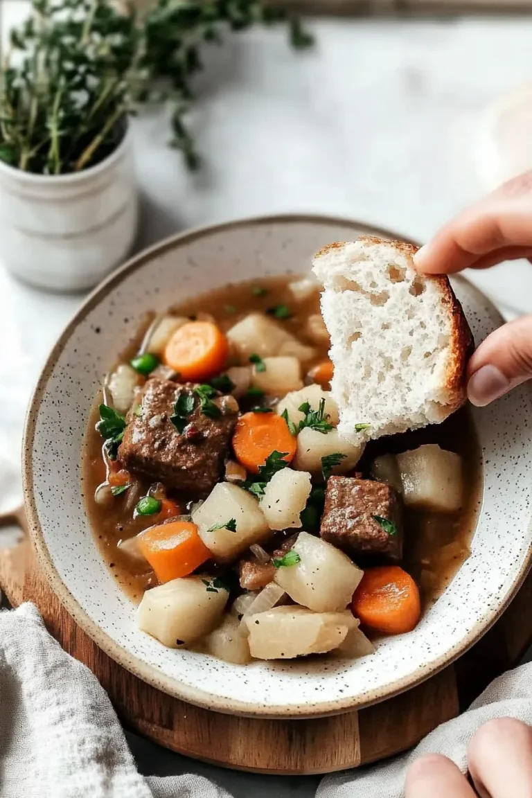 Slow Cooker Beef Stew with Root Vegetables in a Bowl