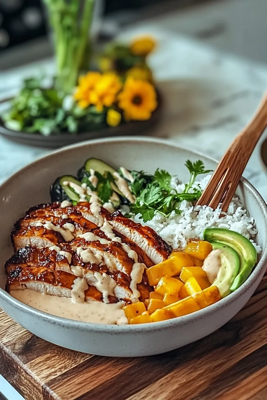 Sweet Chili Chicken Bowl with Coconut Lime Drizzle