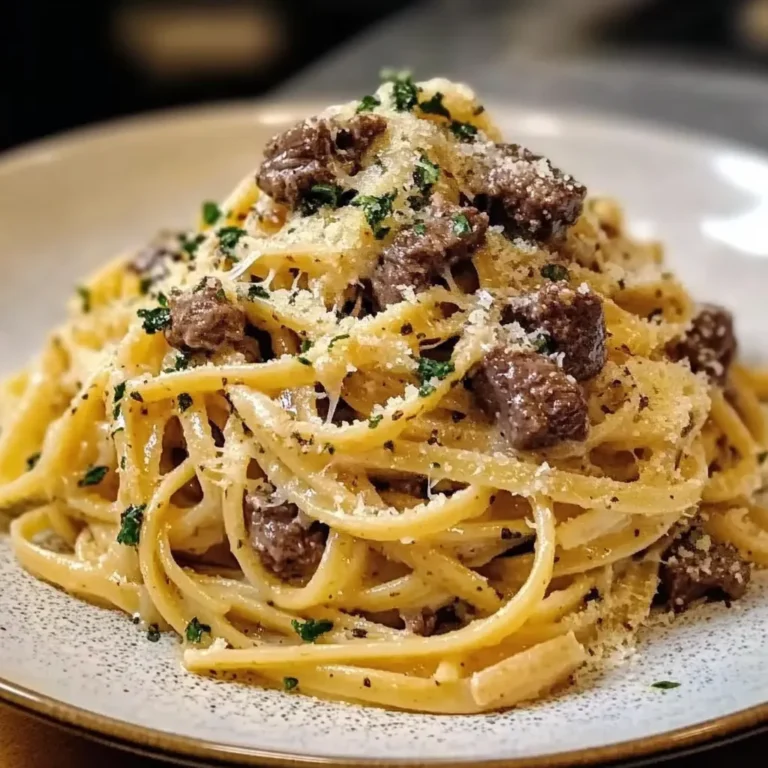Creamy Parmesan Beef Linguine with Garlic Butter Sauce