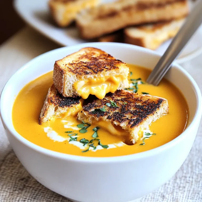 Creamy Pumpkin Soup with Grilled Cheese Croutons