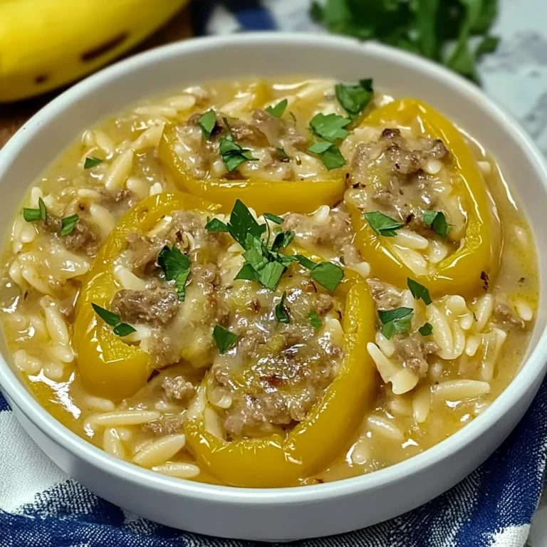 Savory Orzo Stuffed Banana Peppers Soup