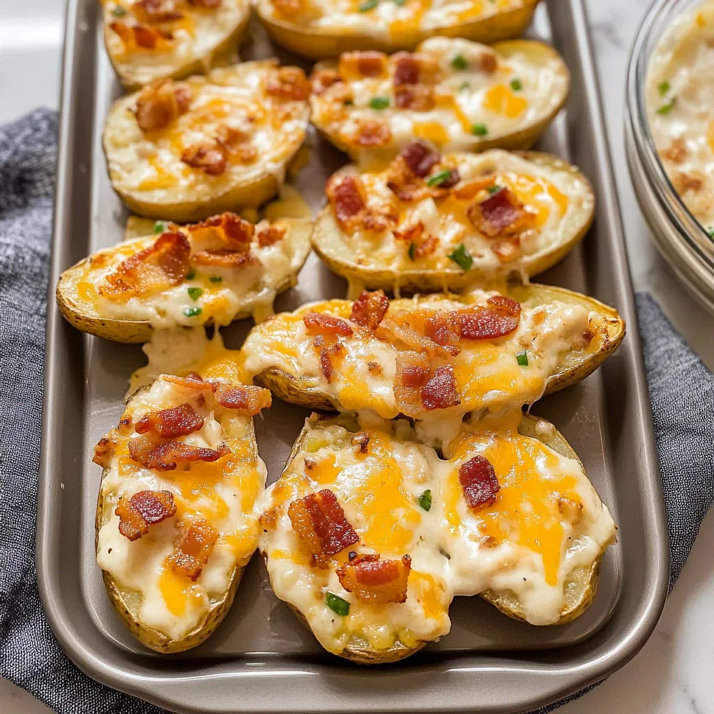 Chicken Bacon Alfredo Potato Skins
