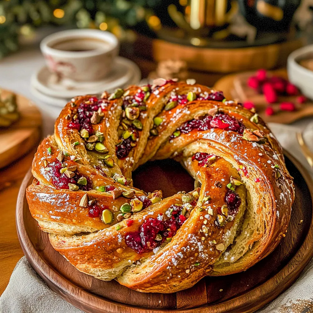 CRANBERRY PISTACHIO BABKA BREAD WREATH