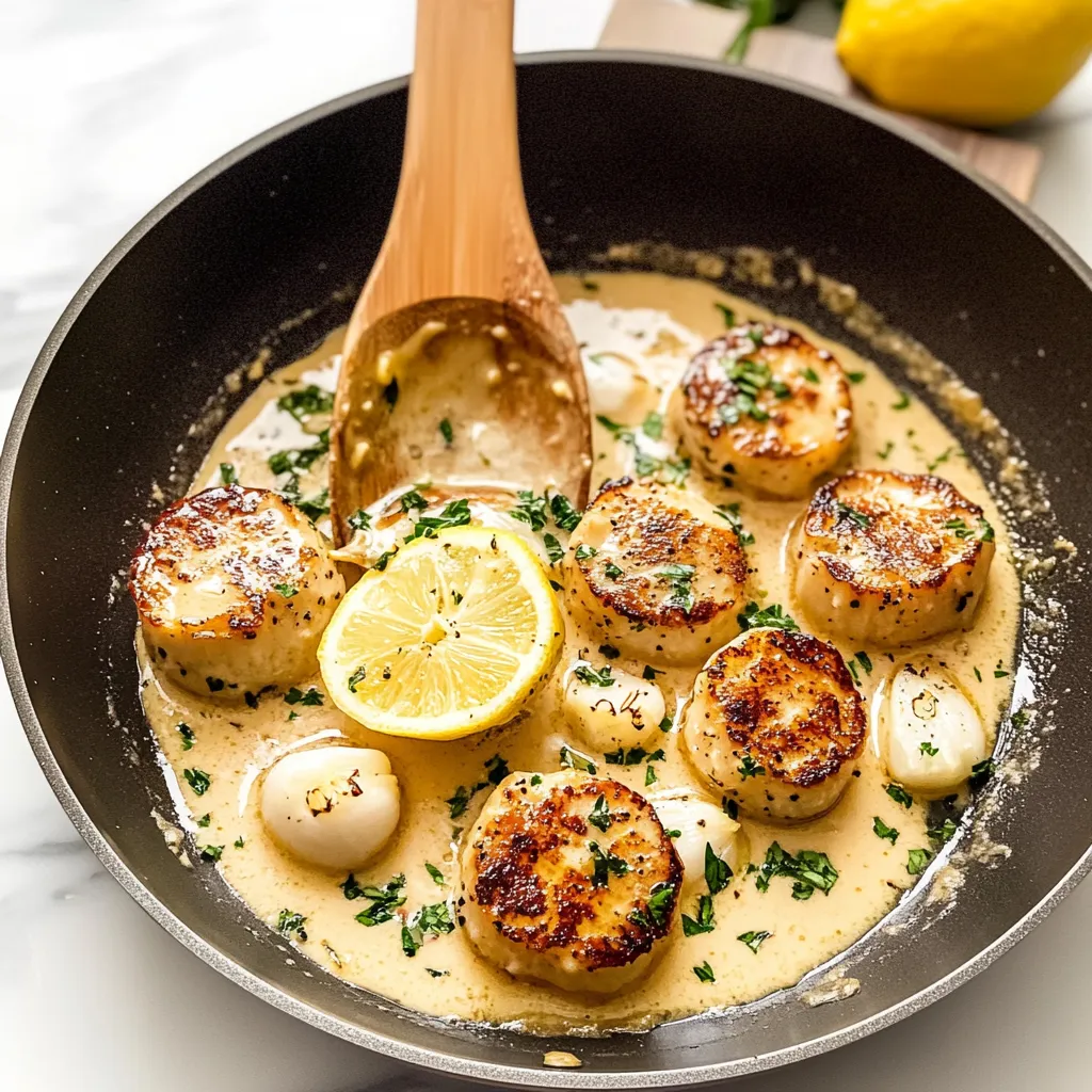 CREAMY LEMON GARLIC PAN SEARED SCALLOPS