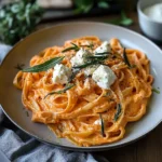 CREAMY RED PEPPER PASTA WITH BURRATA & HERBS