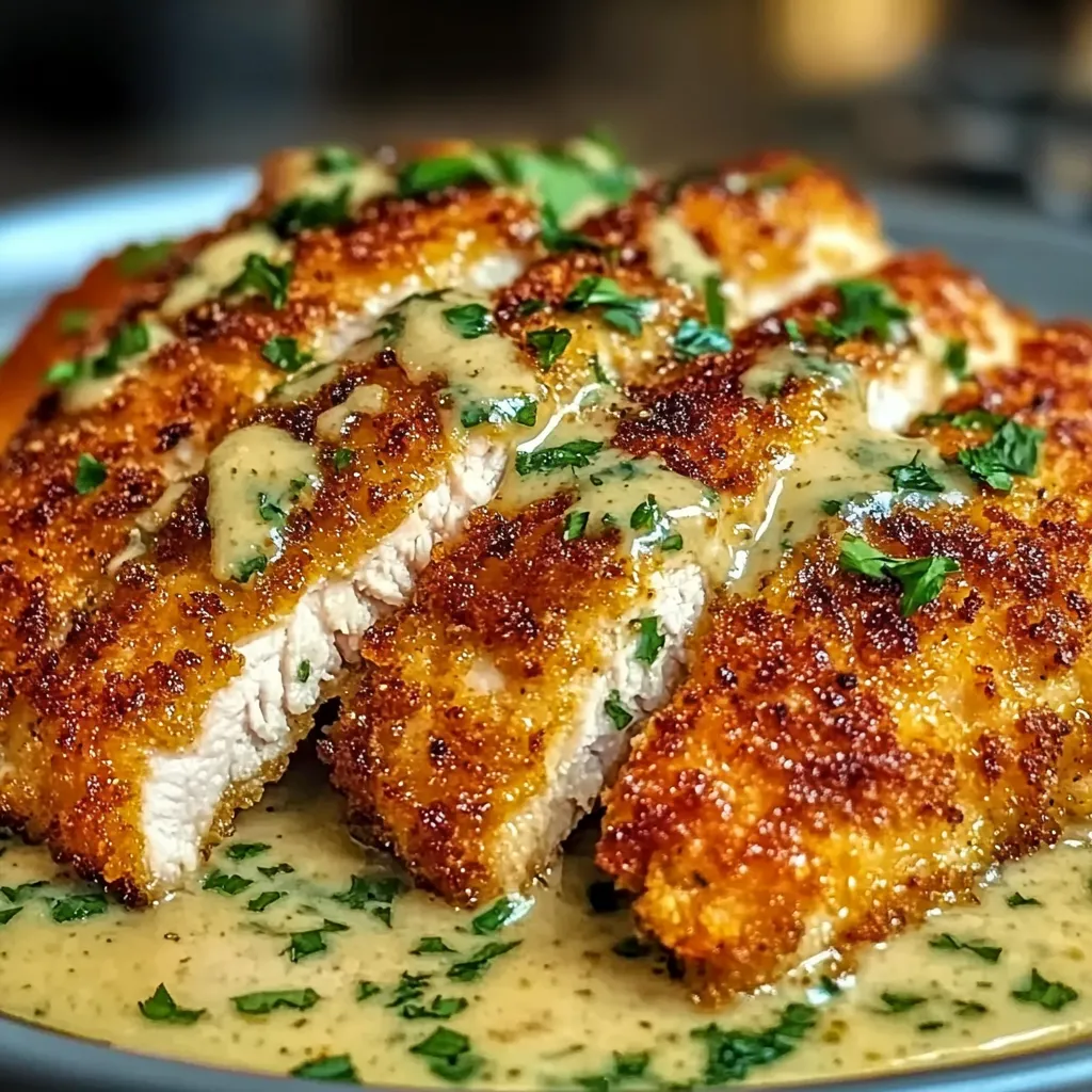 Crispy Parmesan Chicken with a Rich Garlic Sauce