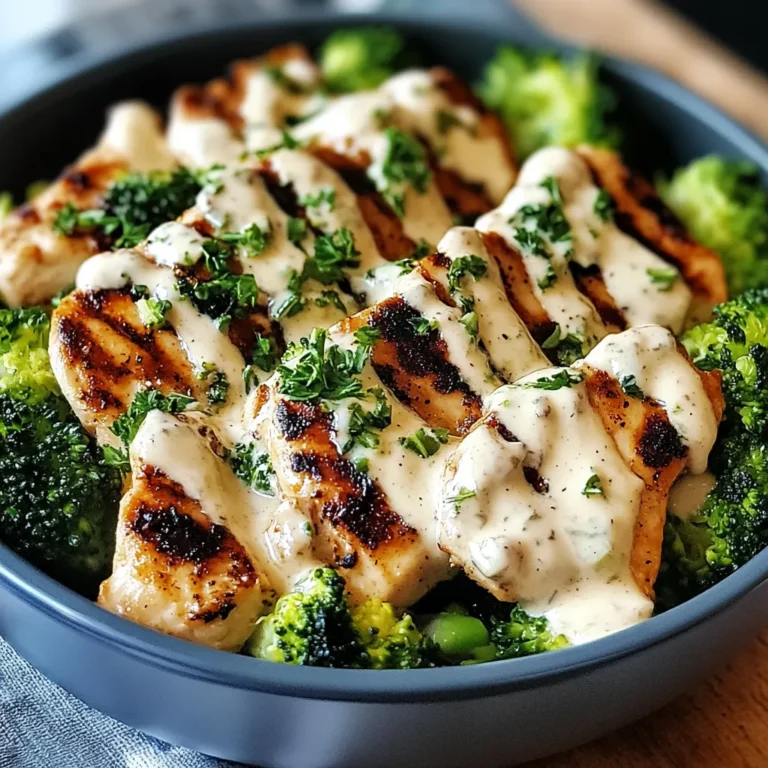 GRILLED CHICKEN & BROCCOLI BOWLS WITH CREAMY GARLIC SAUCE