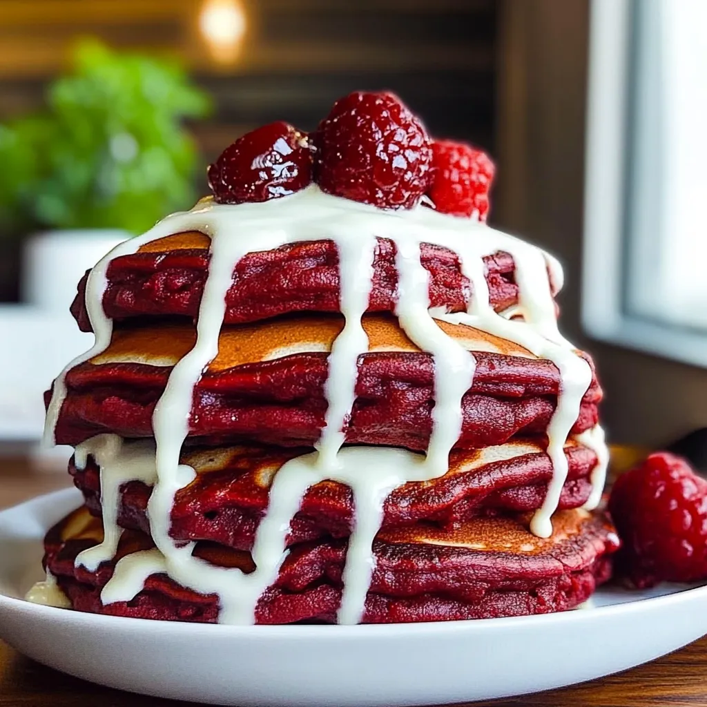Red Velvet Pancakes with Cream Cheese Drizzle