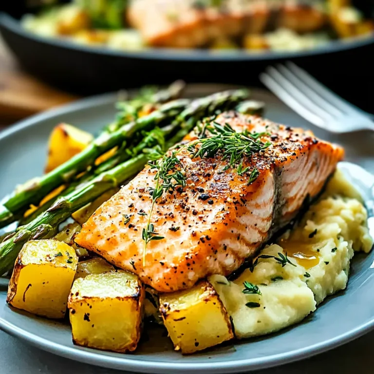 SHEET PAN SALMON AND ASPARAGUS WITH CRISPY SMASHED POTATOES: