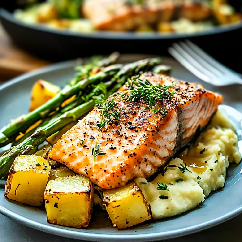 SHEET PAN SALMON AND ASPARAGUS WITH CRISPY SMASHED POTATOES:
