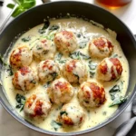 Baked Chicken Ricotta Meatballs with Spinach Alfredo Sauce