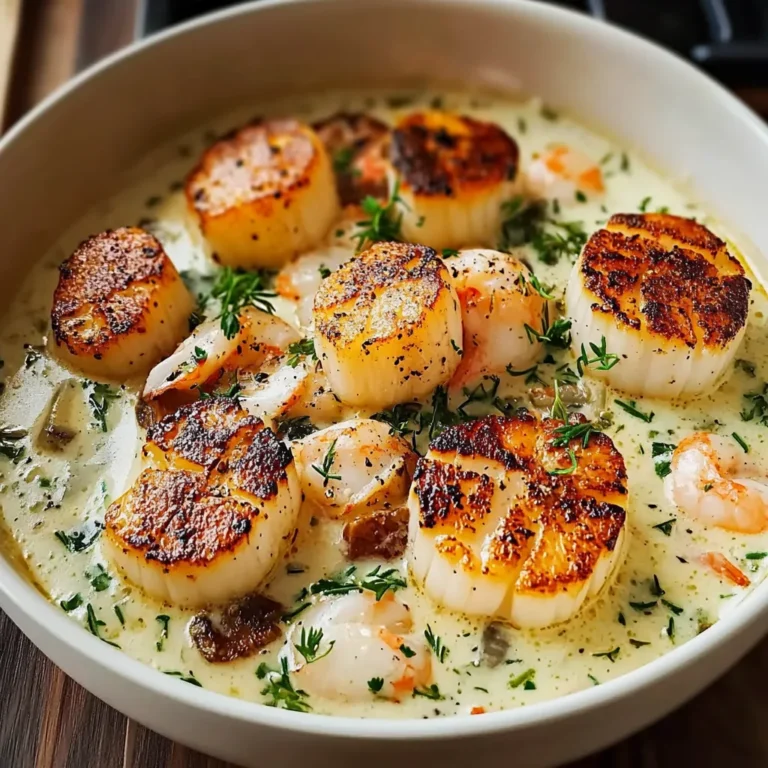 CREAMY SEAFOOD CHOWDER WITH SEARED SCALLOPS, CELERY & GARLIC