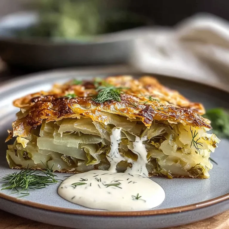 Crispy Cabbage Pie with Dill Cream Sauce - Easy Vegetarian Comfort Food Recipe