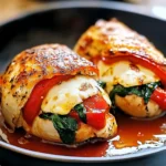 Roasted Red Pepper, Spinach, and Mozzarella Stuffed Chicken