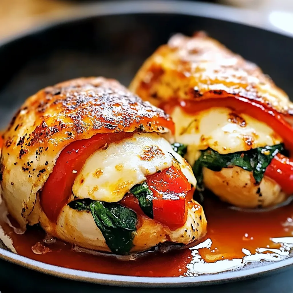 Roasted Red Pepper, Spinach, and Mozzarella Stuffed Chicken