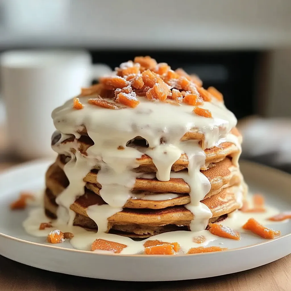 Fluffy Carrot Cake Pancakes with Cream Cheese Drizzle