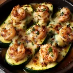 Healthy Garlicky Shrimp Zucchini Boats