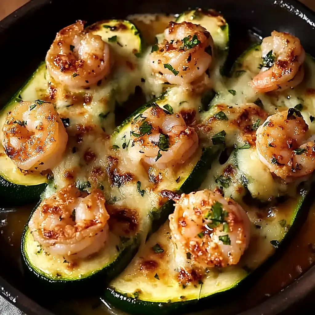 Healthy Garlicky Shrimp Zucchini Boats
