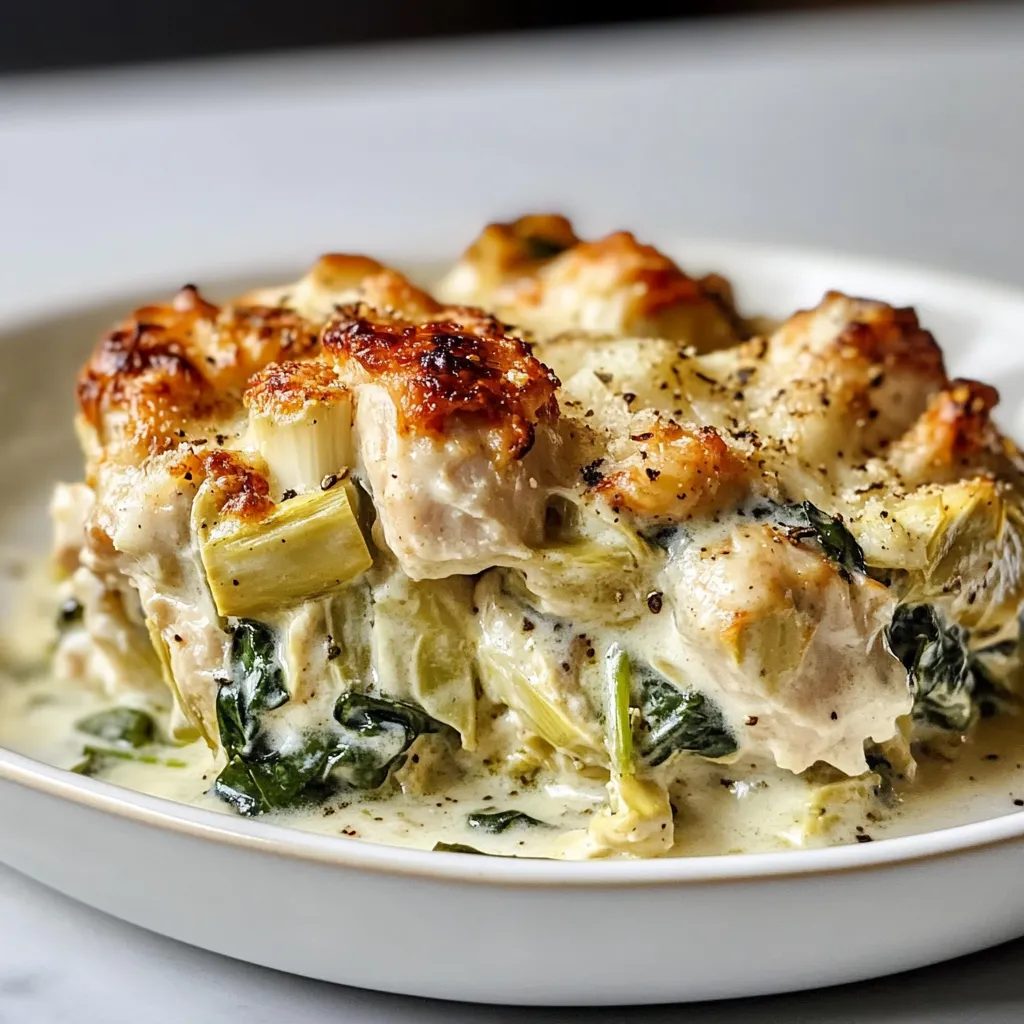 High Protein Spinach Artichoke Chicken Casserole Delight