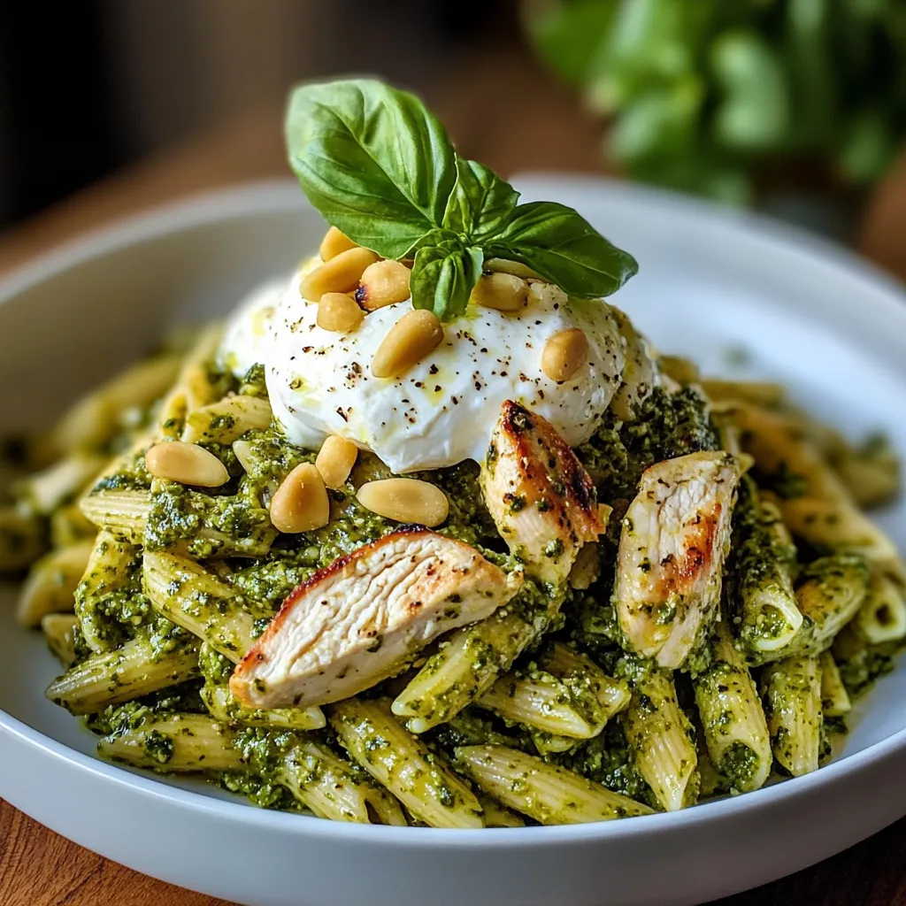 Lemon Pesto Chicken Pasta with Burrata & Pine Nuts - 30-Minute Recipe